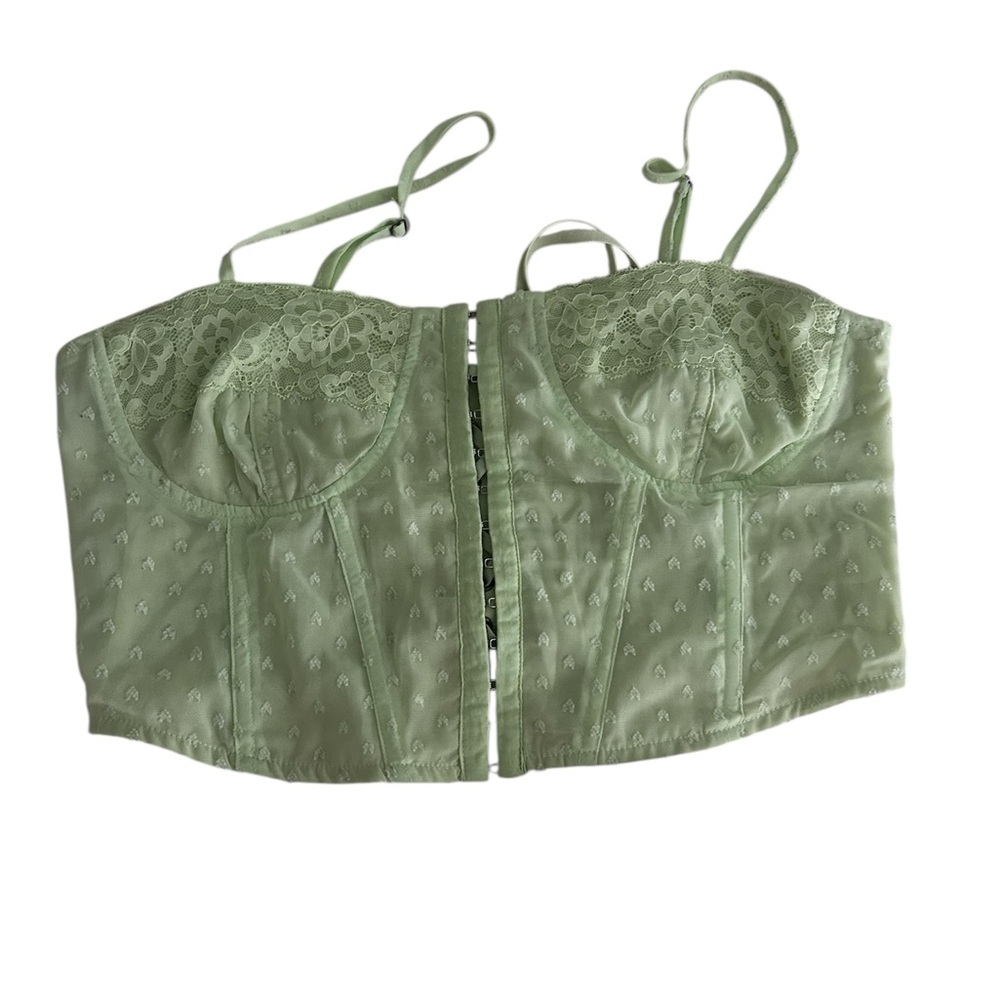 L.A. Hearts PacSun Green Lace Corset Top Bustier Crop with Spaghetti Straps